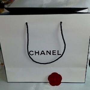 Chanel White Shopping Bag with Black Handles